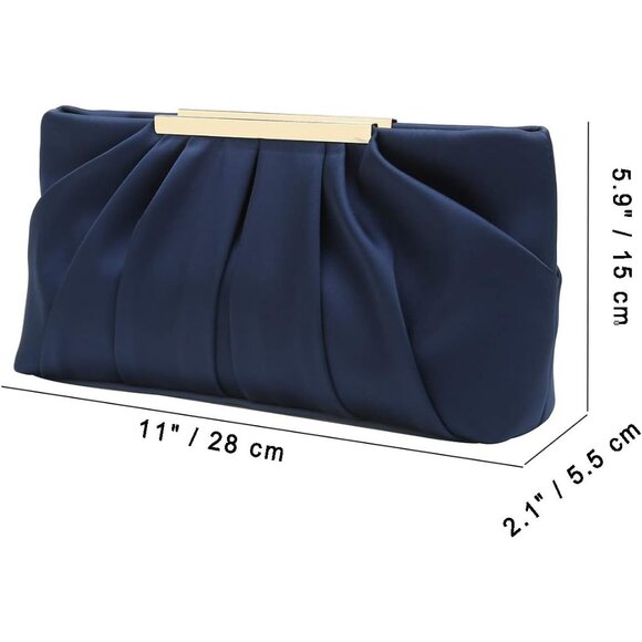 ⚡ Women\'s Elegant Evening Pleated Satin Simple Classy Dark Blue Clutch Bag